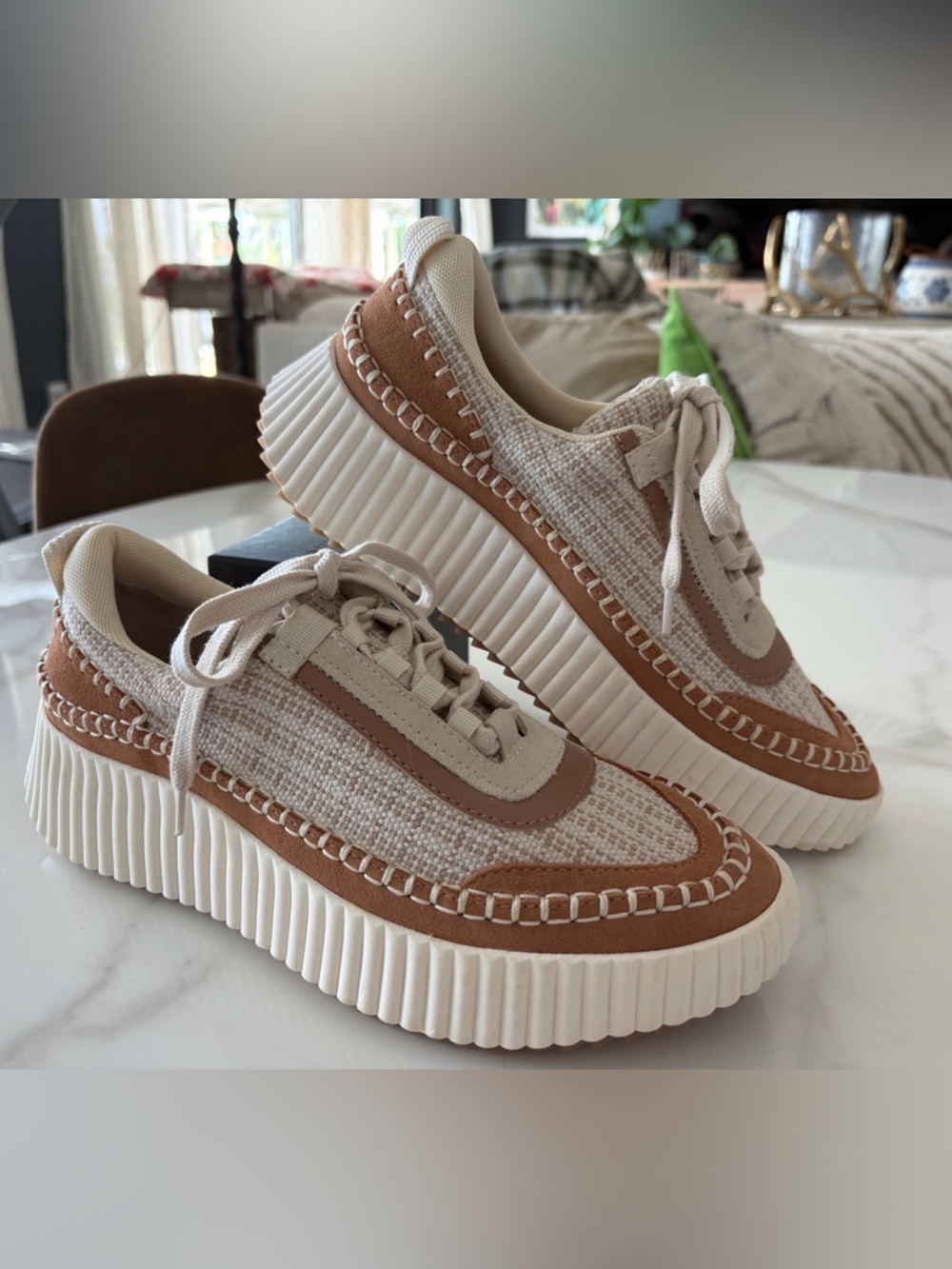 Dolce Vita Dolen Brown Multi Woven Platform Sneakers NWOT